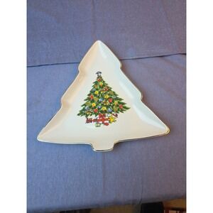 Jamestown China Christmas Treasure Tree Shape Candy Dish Gold Trim Japan Ceramic